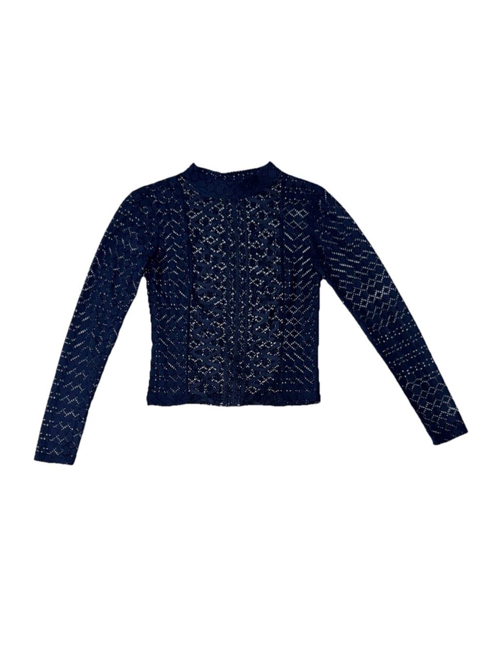 Zara Women’s Lace Turtleneck Blue Long Sleeve Blouse - Size S - Made in Portugal